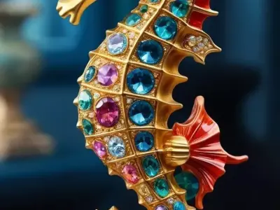 Luxury Gem-Encrusted Golden Seahorse Sculpture 3D Low-poly 3D model
