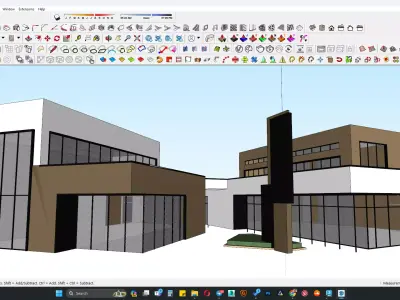 Shop building along with clock tower 3D model