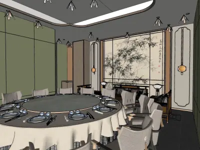 Private dining rooms in a Chinese restaurant 3D model