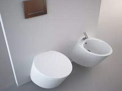 Nic Design Monolite Bidet and Toilet White Low-poly 3D model