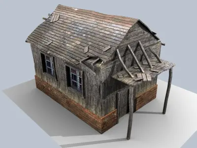 low poly damaged house Low-poly 3D model