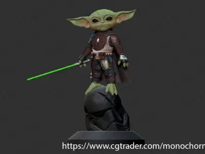 The yodolorian star wars child baby yoda statue 3D print model