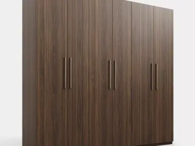 Contemporary Dark Walnut Wardrobe 3D Model Low-poly 3D model