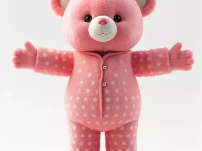 Pink Polka Dot Pajama Teddy Bear Rigged and Animated Low-poly 3D model