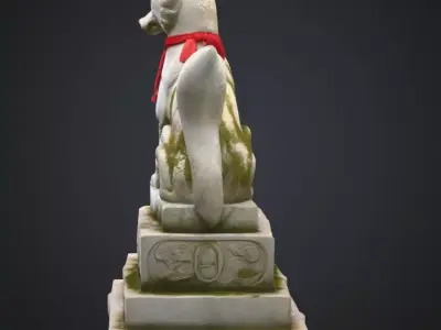 Realistic Japanese Inari Fox Guardian Statue 3D Mode 3D model