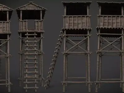 Wooden Watchtower D Low-poly 3D model
