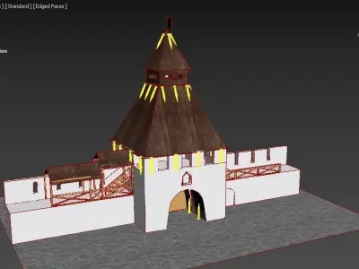 Kazan wooden tower at night Low-poly 3D model