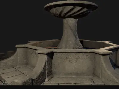 Low Poly PBR Stone Water Fountain Low-poly 3D model
