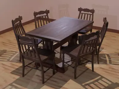 Table with ancient style chairs 3D model