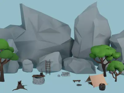 Stylized Low Poly Forest Rock Camp Environment Pack Low-poly 3D model