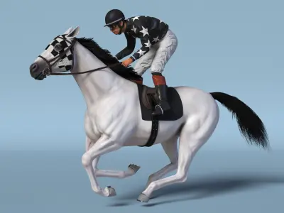  White Racing Horse with Jokey Gallop 
