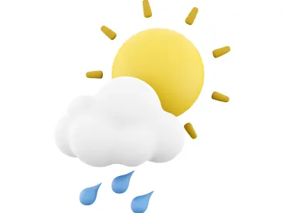 3d rain with cloud and sun cartoon icon 3D model