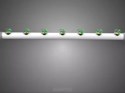 NFT HYDROPONIC PVC TUBE GROWING CHANNEL ROW MODULE NETPOT NETCUP 3D model