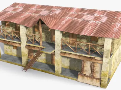 Slum a old building with roof Low-poly 3D model