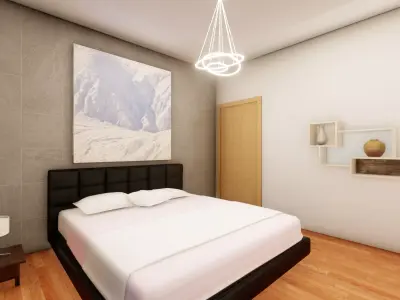 Bedroom with walls and wooden floors Free 3D model