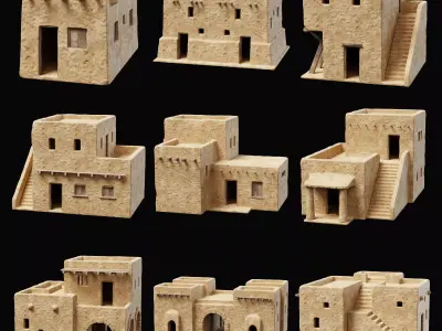 ANCIENT GENERIC CLAY HOUSES BUILDING DESERT EGYPT AAA COLLECTION Low-poly 3D model