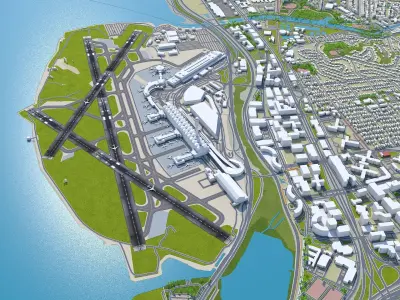 Ronald Reagan Washington Airport 8km Low-poly 3D model