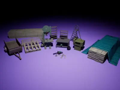 Sawmill Assets Low-poly 3D model