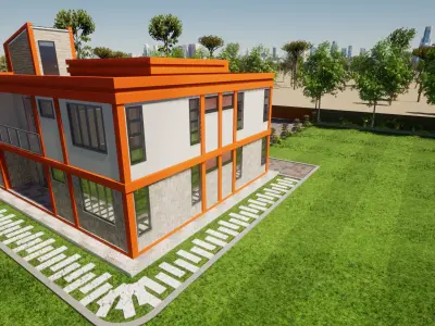 Modern Villa Exterior with interiors Low-poly 3D model