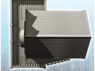 Western bank building with stairs and balcony 4 - Cowboy USA Ame 3D print model