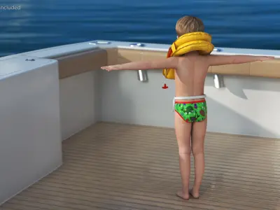 Child Character with Life Vest T-Pose 