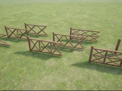 Modular Wooden Fence Low-poly 3D model