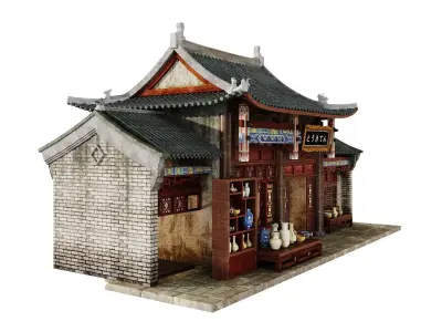 Historic Asian Pottery Shop Street Facade 3D model