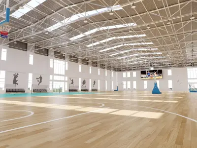 Large Indoor Basketball Gym with Badminton Courts 3D Asset 3D model