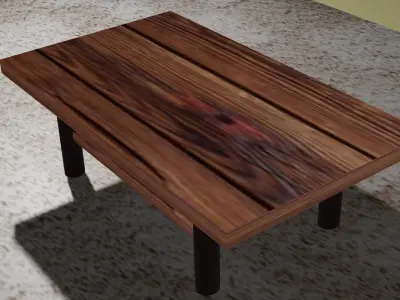wooden table and carpet or rug 3D model