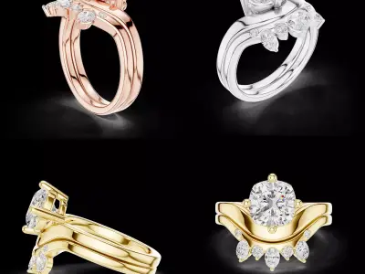 Round Cut Diamond Bridal Ring Set CAD Model 3D File HD 3D print model