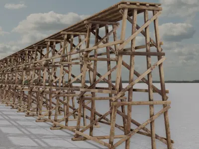 Wood trestle bridge 3D model Low-poly 3D model