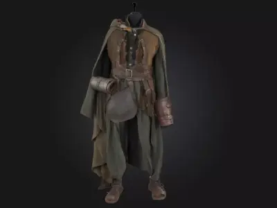 Vagabond Attire on Display  Worn Threads of a Wandering Soul 3D model