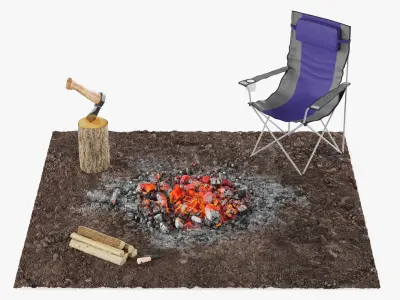  Campfire Scene with Ignition Chair Axe and Firewood 