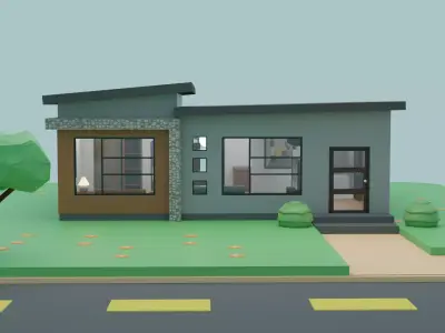 Modern house Low-poly 3D model 14