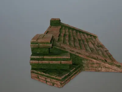 stair brick house with moss on roof Low-poly 3D model