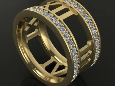 Roman Numeral Diamond Band Mix Size 3D print model
