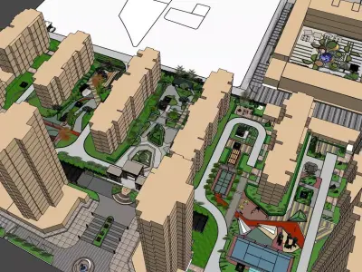 classical residential unit complex landscape 3D model