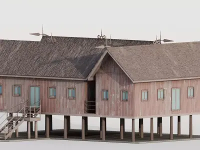 Traditional Houses Rumah Betang Low-poly 3D model