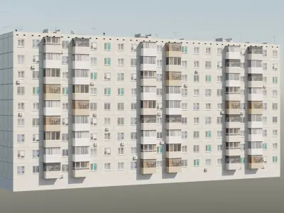 Soviet Panel Apartment Building three entrances Low-poly 3D model