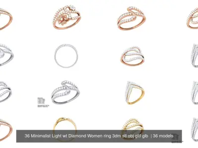 36 Minimalist Light wt Diamond Women ring 3dm stl obj gltf glb  3D Model Pack
