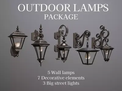 Outdoor Lamps Package - Porch lights Low-poly 3D model