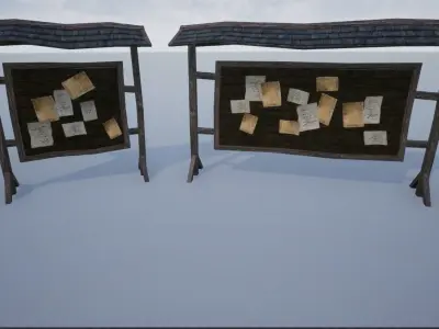 Wooden Notice Post - Notice Boards Low-poly 3D model