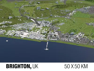 Brighton 50x50km City Map Model 3D model