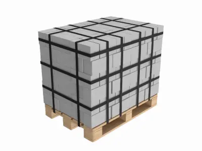 Concrete Blocks On Wood Pallet 3D model