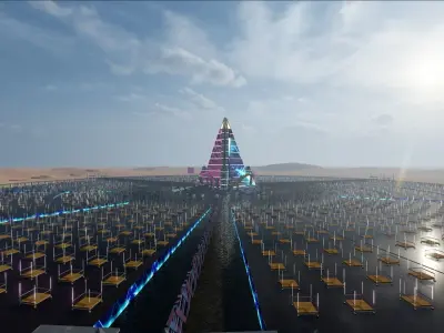 Realistic low poly Music Festival -social distancing Concept Low-poly 3D model