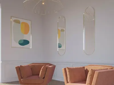 scene interior modern sofa mirror light 3D model