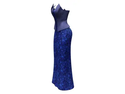 Navy Layered Neck Line Peplum Waistline Trumpet Skirt Gown Dress Low-poly 3D model
