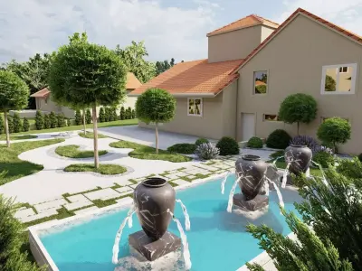 3D Exterior Scene 3D model design garden and landscape 3D  3D model