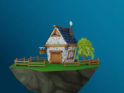 House on a cliff with a wooden fence 3D model