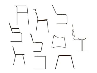 Steel Teak Garden Chair Collection 3D model